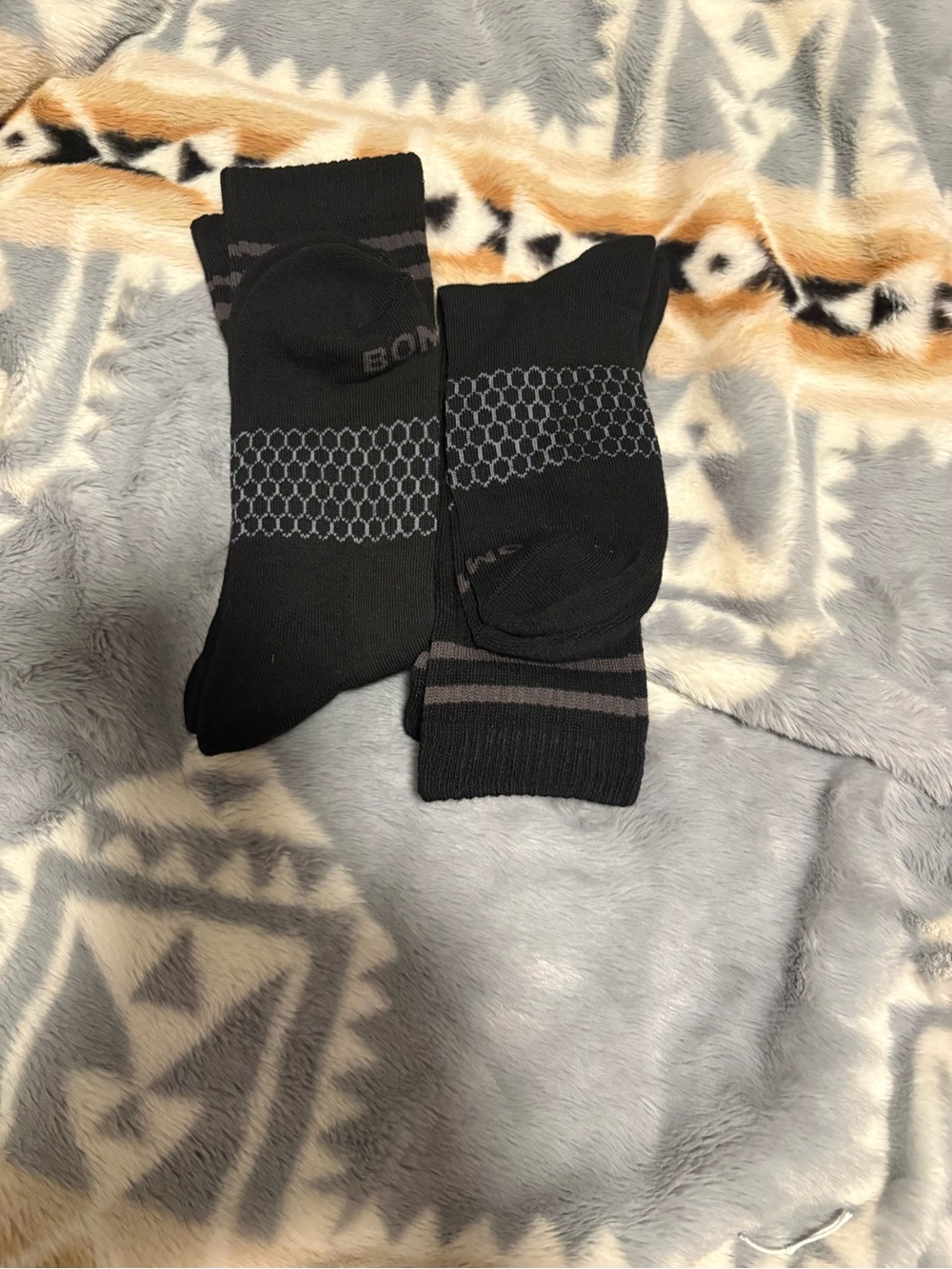 Bombas Black Athletic Crew Socks with Gray Pattern